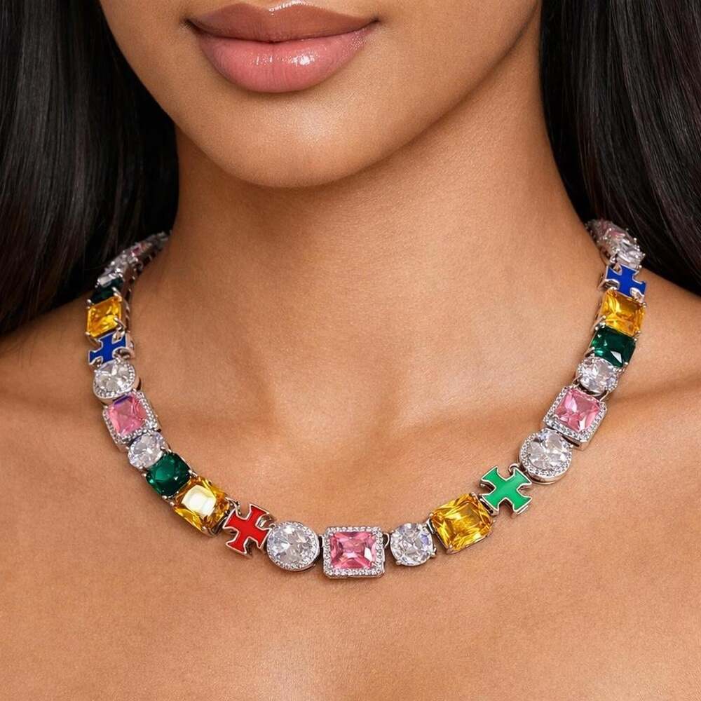 Multicolor Gemstone Tennis Necklace 20 Inch